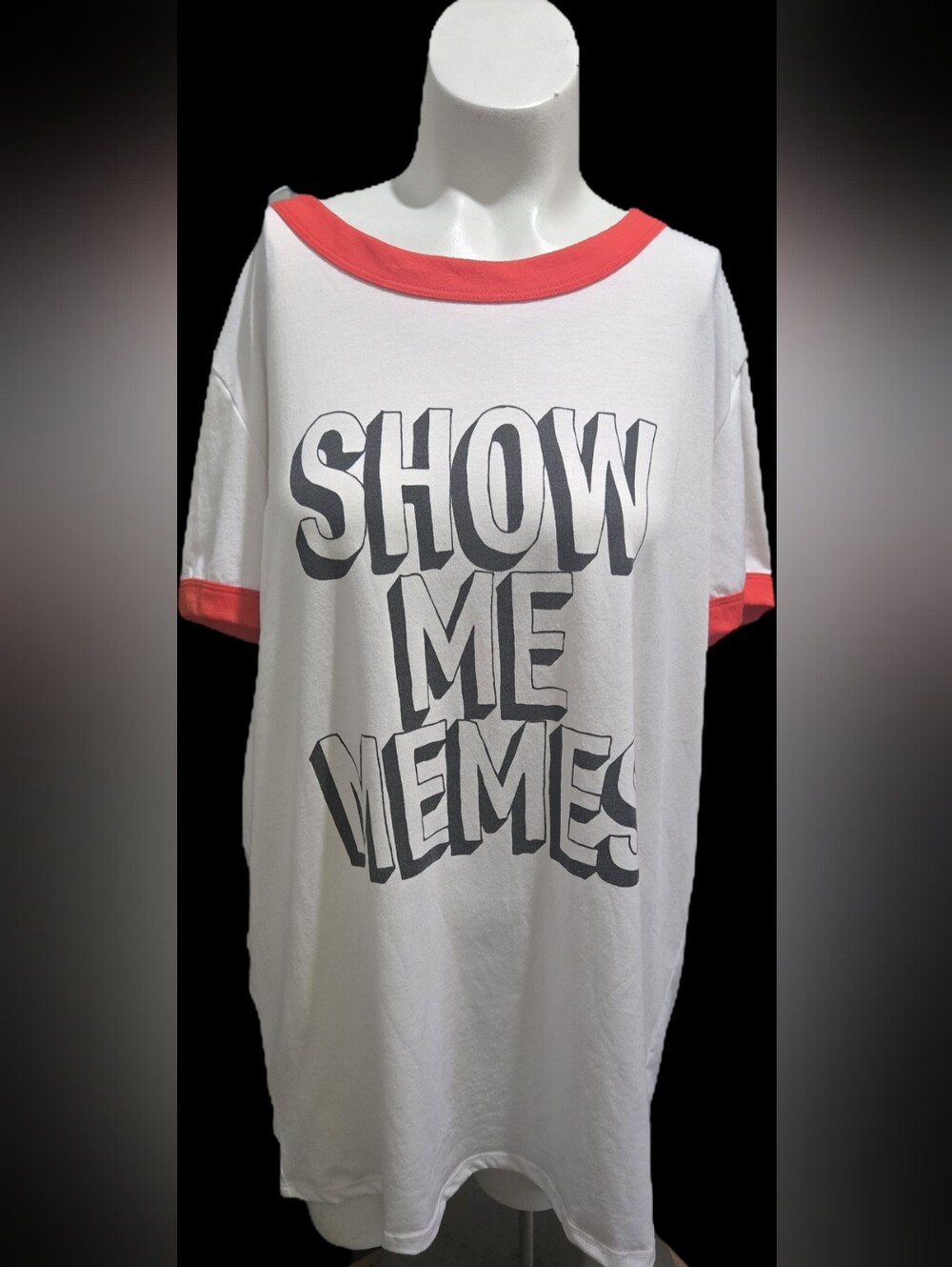 LuLaRoe XL Show Me Memes Graphic Ringer Tee White Red Short Sleeve